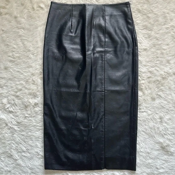 ROTATE Birger Christensen Skirt Leeds Pencil Midi Faux Leather Logo Black 8 - Picture 3 of 12
